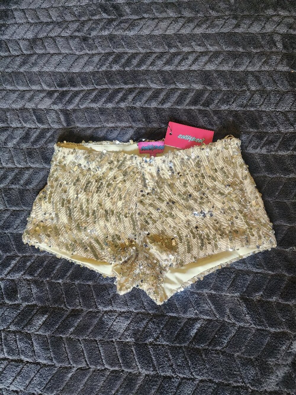 NWT Edikted Macie Sequin Micro Shorts Gold Size XS
